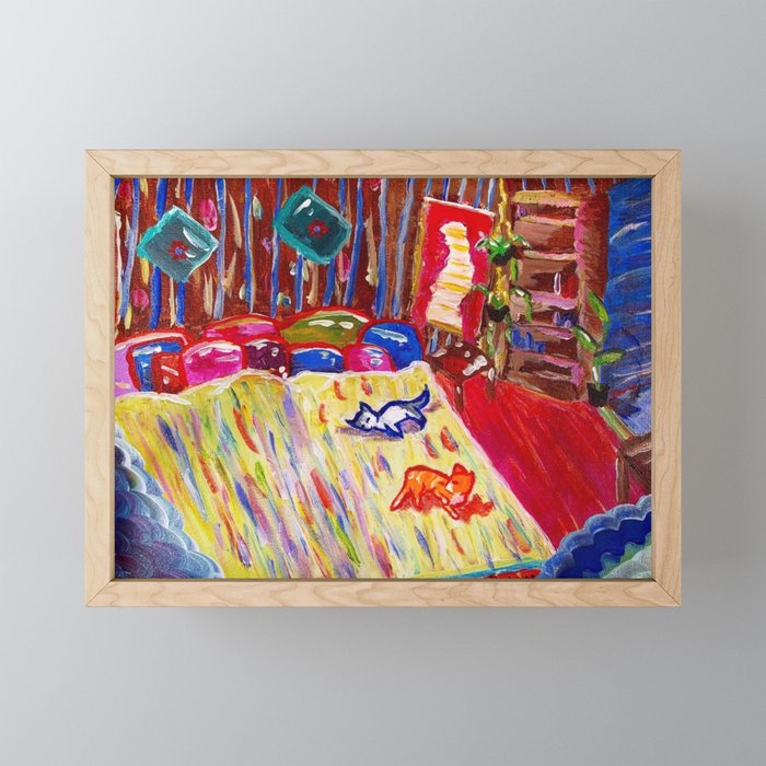 Cats on a Bed in Acrylic Framed Mini Art Print