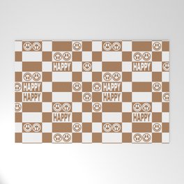 HAPPY Checkerboard (Milk Chocolate Brown Color) Welcome Mat