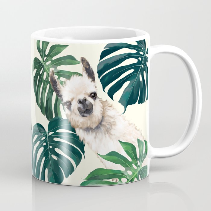 Sneaky Llama with Monstera Coffee Mug