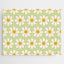 Cheerful Retro Daisy Pattern in Mustard and Light Tea Green Jigsaw Puzzle