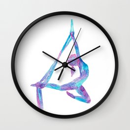 Aerial lady silky art silks yoga print watercolor painting aerialist gift drawing circus dance dancer silthouette woman gymnastics Wall Clock