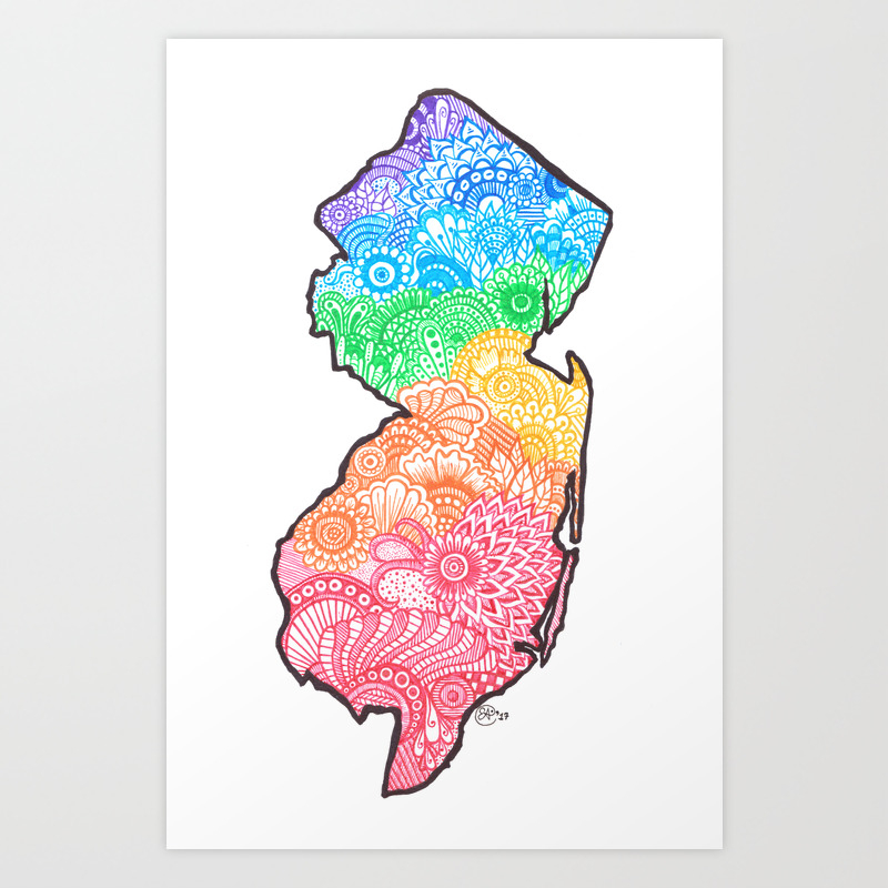 NJ Wall Art New Jersey Print Home Decor *Digital Download NJ Decor New Jersey Mandala Printable Poster State Print State Outline