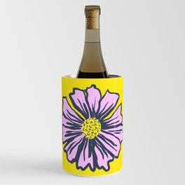 Retro Modern Spring Daisy Pink On Yellow Pattern Wine Chiller