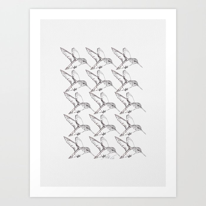 Line Art Hummingbird_b/w_Pattern_02 Art Print