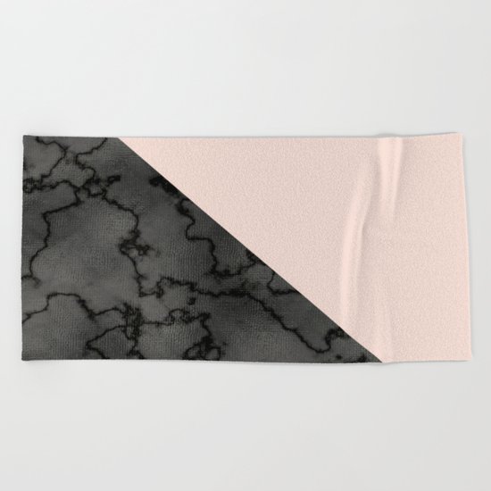 Peach and black dark marble Beach Towel