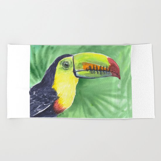 Toucan, tropical bird in watercolors Beach Towel
