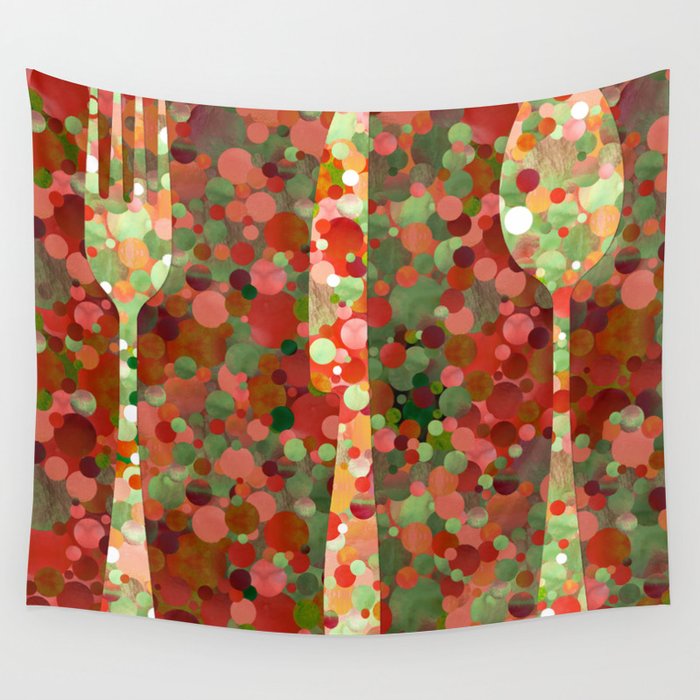Robust Red Spoon Mosaic Art  Wall Tapestry
