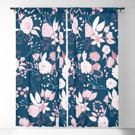 Elegant mauve pink white navy blue rustic floral Blackout Curtain