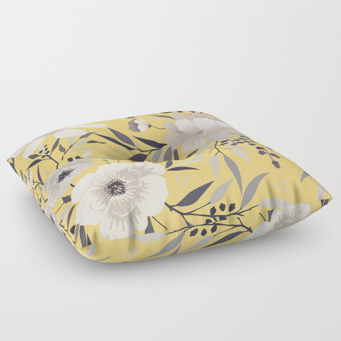 Modern, Floral Prints, Yellow and Gray Floor Pillow