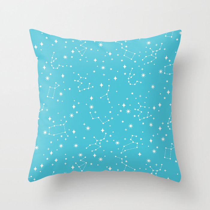 Constellations in a Cyan Sky Throw Pillow
