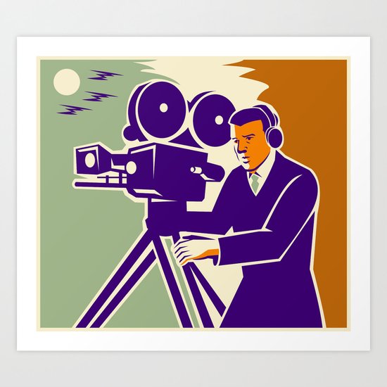 Cameraman Film Crew Vintage Video Movie Camera Art Print