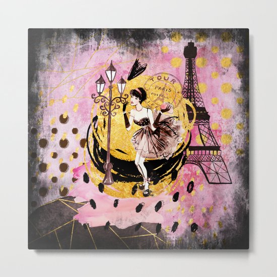 Beautiful fashion girl in Paris- Shopping at the EiffelTower on #Society6 Metal Print