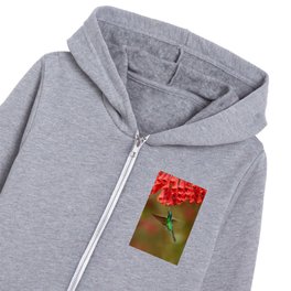 Green Hummingbirds with Reddish-Orange Flowers - Bird / Animal / Wildlife / Floral Nature Photograph Kids Zip Hoodie