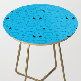 Turquoise and Black Doodle Kitten Faces Pattern Side Table