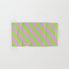 [ Thumbnail: Plum & Green Colored Pattern of Stripes Hand & Bath Towel ]
