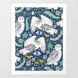 Snowy Owls on a Snowy Eve Art Print