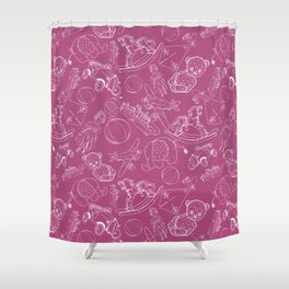 Magenta and White Toys Outline Pattern Shower Curtain