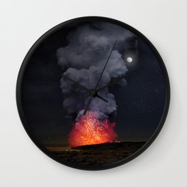 Moon Over Kilauea Volcano at Kalapana Wall Clock