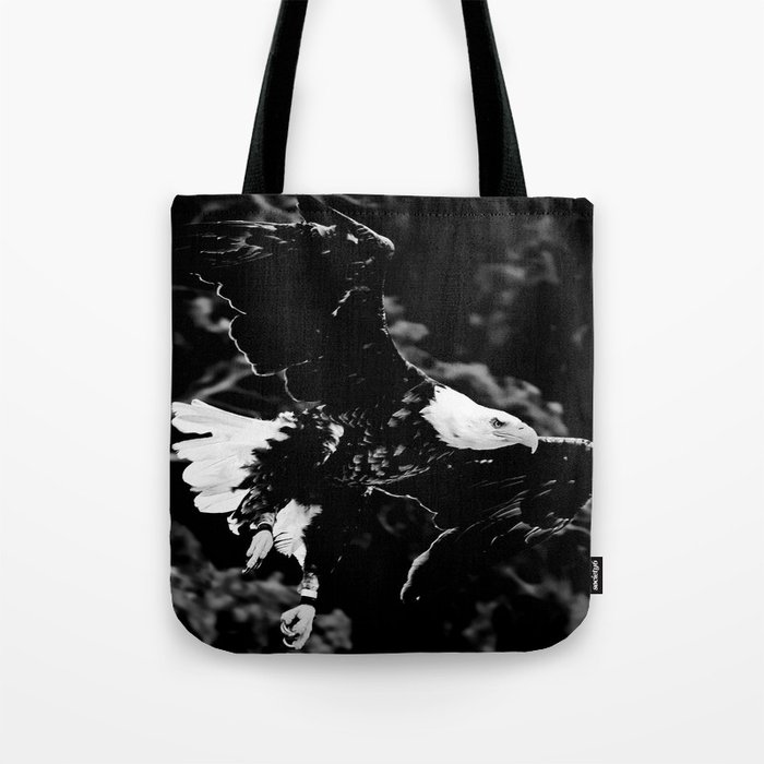 Bald Eagle in flight black and white Tote Bag