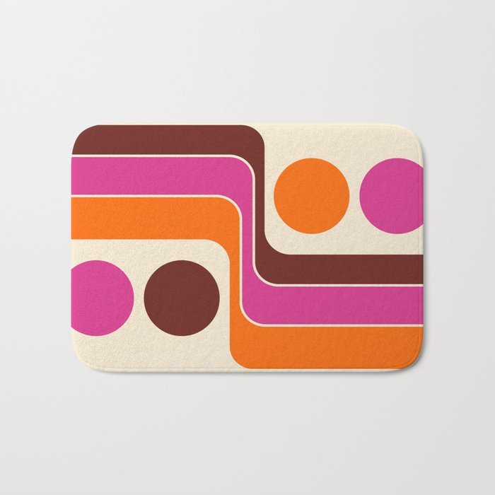 Retro 70s Style Geometric Design 742 Airlines Orange Hot Pink and Brown Bath Mat