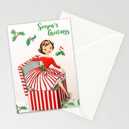 Vintage Christmas Lady- Season's Greetings Stationery Cards | Vintagechristmas, Redandwhite, Graphicdesign, Christmas, Retrochristmas, Giftbox, Christmaspresent, Vintagelady, 1950S, Vintagegirl 