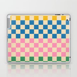 Retro Check Stripe 4 Pattern in Rainbow Pop Yellow Blue Pink Green Beige Laptop Skin