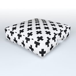 Black Crosses on White Outdoor Floor Cushion
