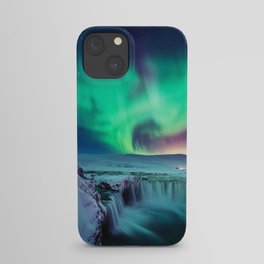 Aurora Borealis Over A Waterfall iPhone Case
