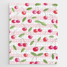 Cherries and pink stripes Jigsaw Puzzle