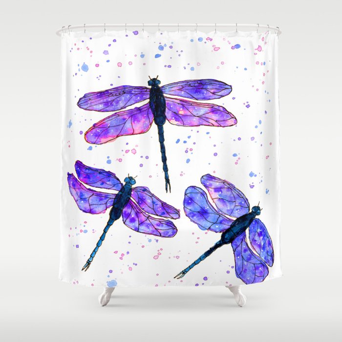 Galaxy Watercolor Dragonfly Shower Curtain By Watercolorshma