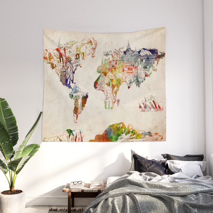 Society6 world map tapestry shop