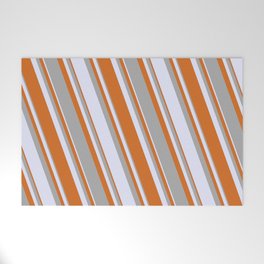 [ Thumbnail: Lavender, Chocolate, and Dark Gray Colored Pattern of Stripes Welcome Mat ]