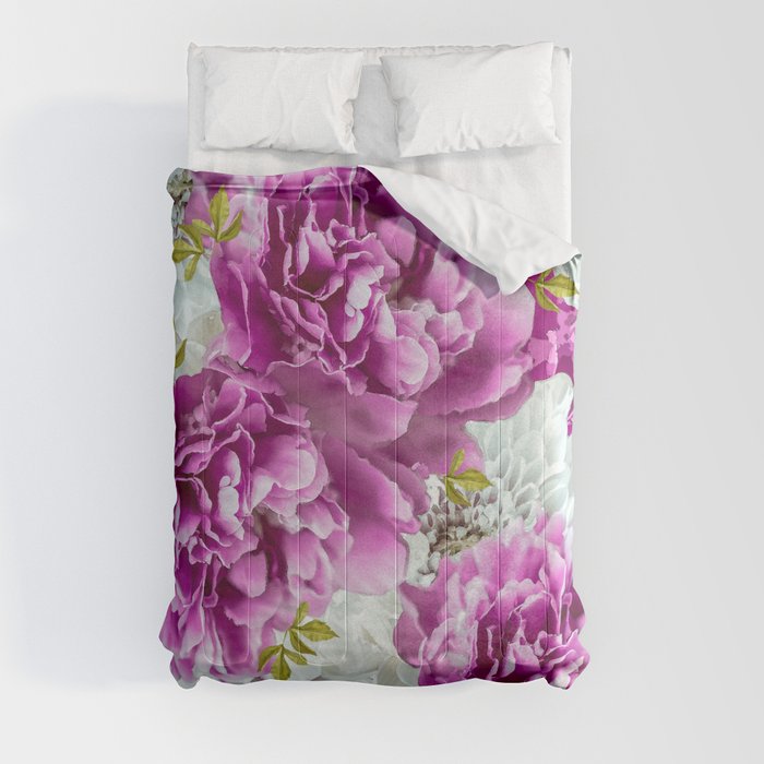 Summer bouquet of purple and white flowers #decor #society6 #buyart Comforter