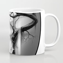 Spooky Buck Deer Skull with Full Moon and Twisted Tree Branches by Jackie Rabbit Coffee Mug