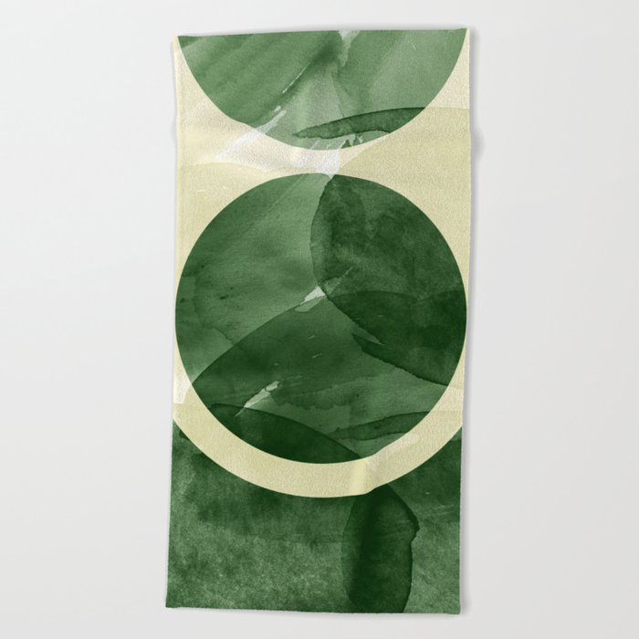 Green Abstract Scandinavian Hot Wax Painting Sun Moon Minimalist Beach Towel