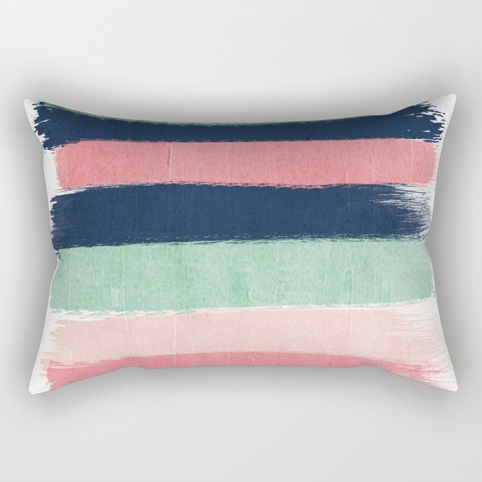 Painted stripe stripes mint navy pink modern color palette painterly minimalist nursery art Rectangular Pillow