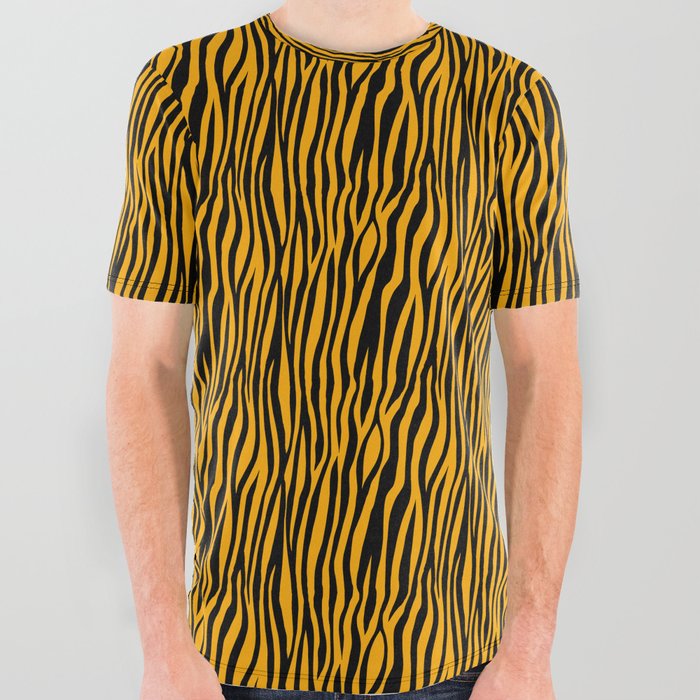 Neon Orange Tiger Pattern All Over Graphic Tee