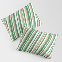 [ Thumbnail: Tan, Sea Green, and White Colored Lined Pattern Pillow Sham ]
