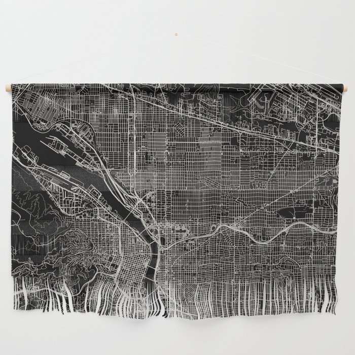PORTLAND USA - Black and White City Map Wall Hanging
