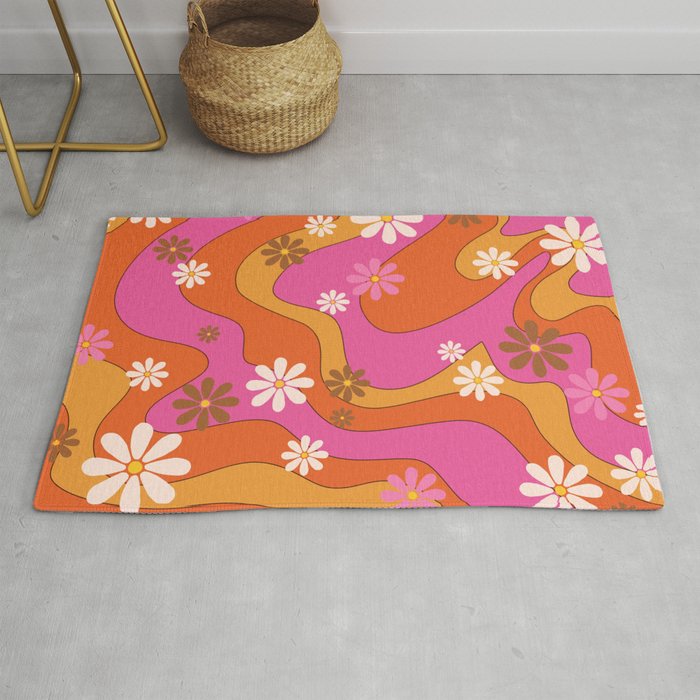Groovy 60s and 70s Flower Power Rug by lobbygirl | Society6