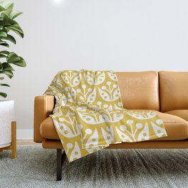 Mid Century Modern Scandinavian Floral Pattern Mustard Yellow Throw Blanket
