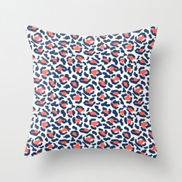 Abstract Leopard Print in Coral and Navy Blue Throw Pillow