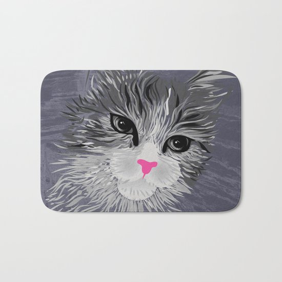 Gray Cat with Pink Nose Bath Mat