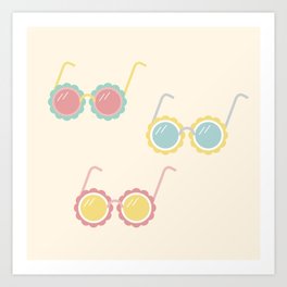Pastel Summer Sunglasses Print Art Print | Vacation, Summertime, Cool, Popart, Summer, Curated, Tumblr, Cute, Yellow, Pastel 