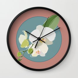 Orchid - Floral Art Design on Blue and Red Wall Clock | Decorative, Blossom, Colourful, Graphicdesign, Minimal, Art, Modern, Orchid, Bloom, Floral 