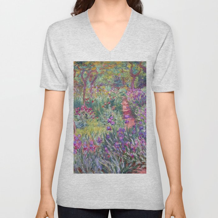 The Artist’s Garden in Giverny by Claude Monet V Neck T Shirt