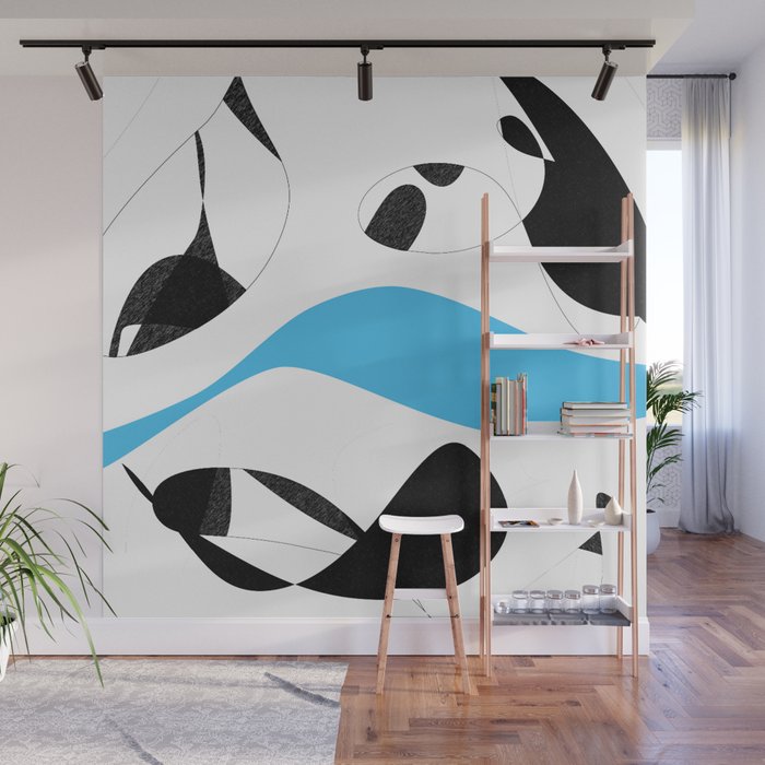 Minimalist Black And White Blue Curves Lines Wall Mural By Oursunnycdays Society6