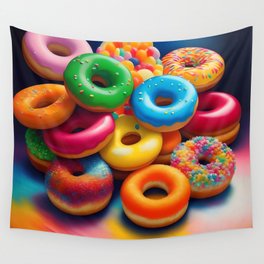 Colorful donuts orange, yellow, pink, blue and green Wall Tapestry