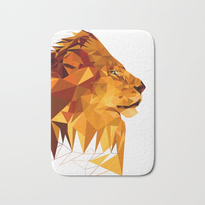 Geometric Lion Wild Animals Big Cat Low Poly Art Brown And Yellow Bath Mat By Peraboom