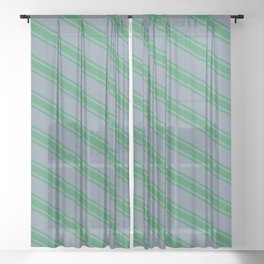[ Thumbnail: Light Slate Gray and Sea Green Colored Striped/Lined Pattern Sheer Curtain ]
